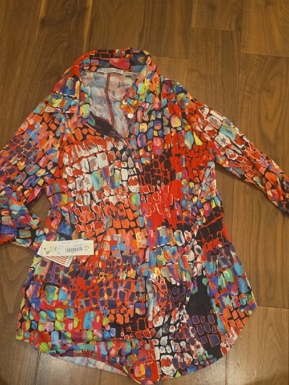 SNO SKINS Multicolor Abstract Button-Up Jacket in Red & Blue - Picture 1 of 5